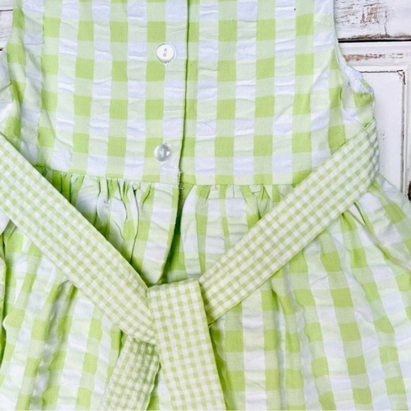 Bonnie Baby - Green and White Gingham / Seersucker with Pink Rose Details Outfit - Picture 2 of 9
